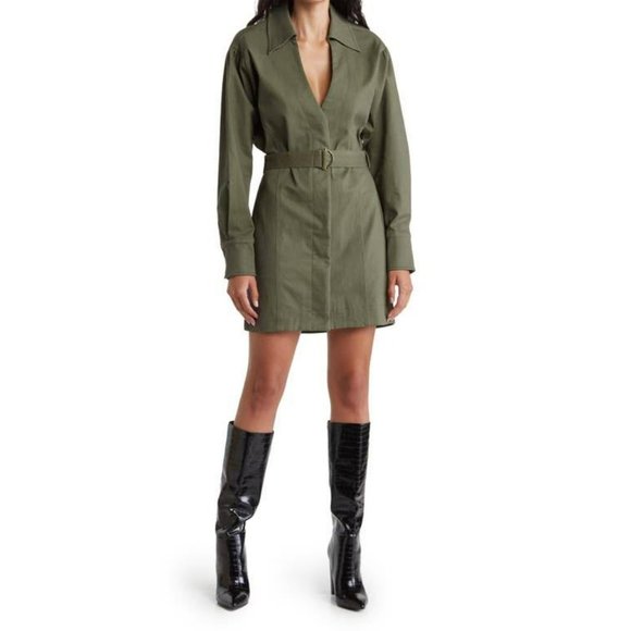 NICHOLAS Ashton Belted Drill Mini DRESS Size 6 Moss Green Twill Cotton NEW - Picture 2 of 10